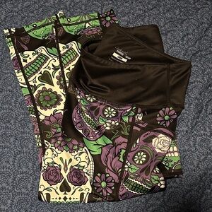 Constantly Varied Gear Skull Pattern Leggings - Green, Purple, Black